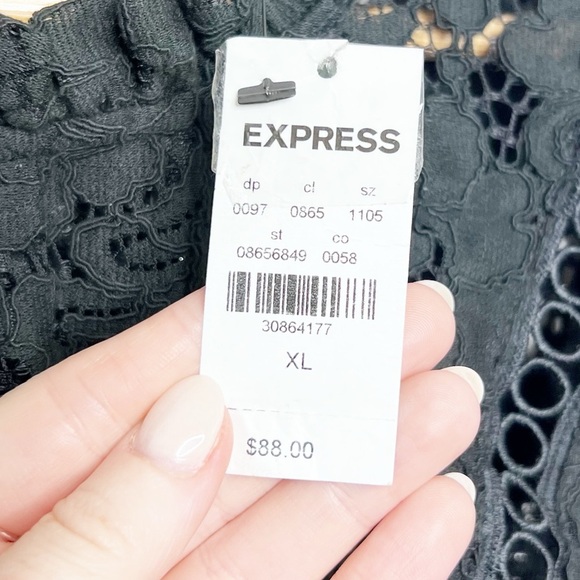 New with Tags Expess Women's Lace Puff Long Sleeve Top Black Mock Neck Blouse - Picture 14 of 16